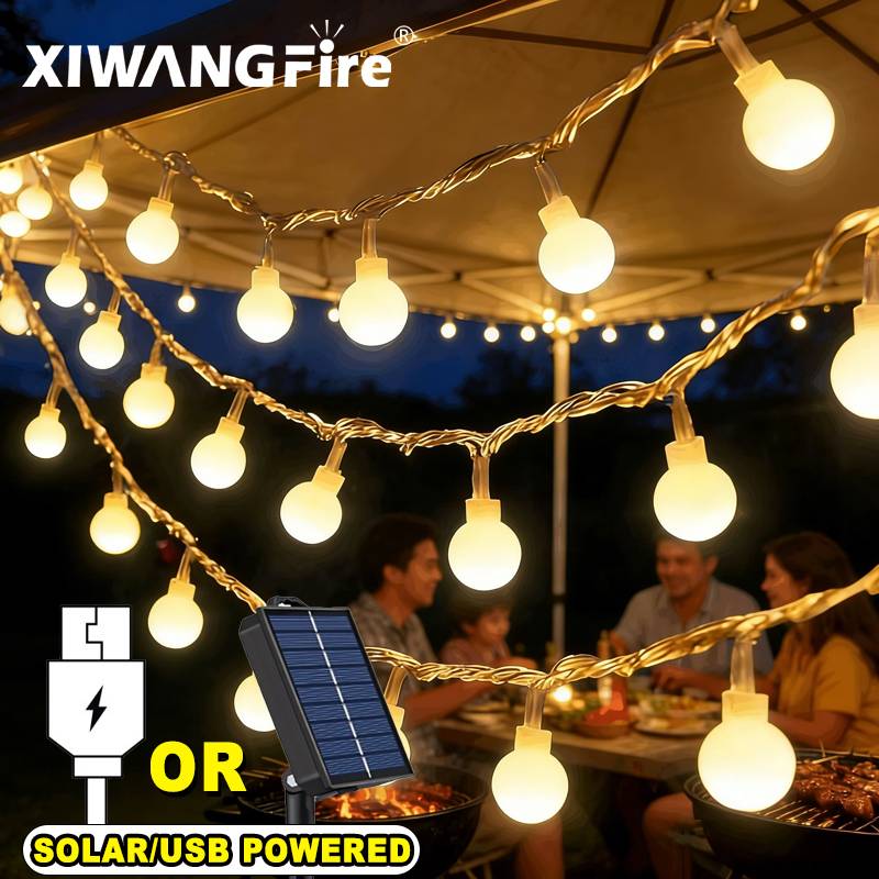 Outdoor Camping Tent Waterproof - Luzes de Cordão Solares/USB/Bateria de 3-10M,