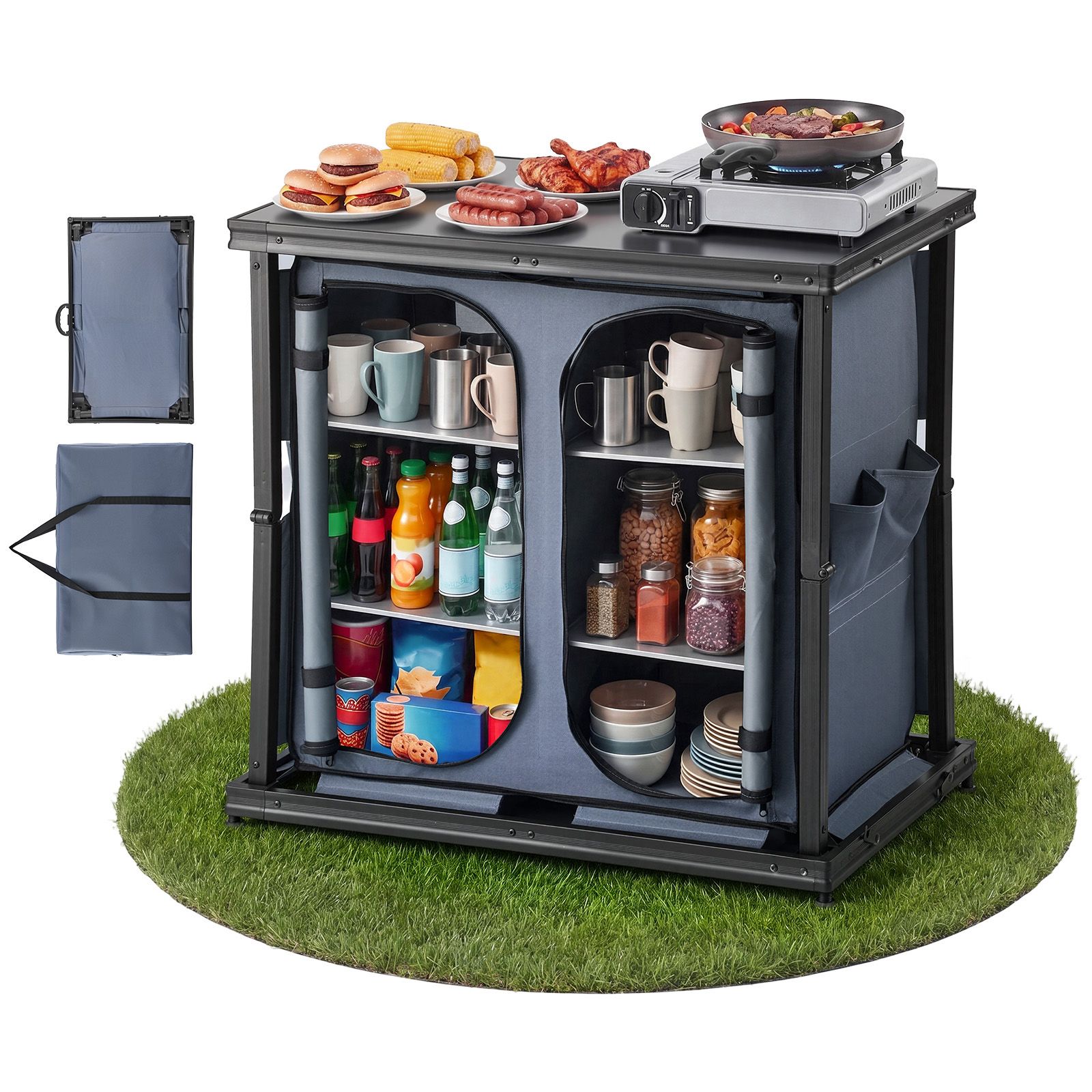 Outdoor Camping Kitchen Setup - Armário de Armazenamento Dobrável para Camping,