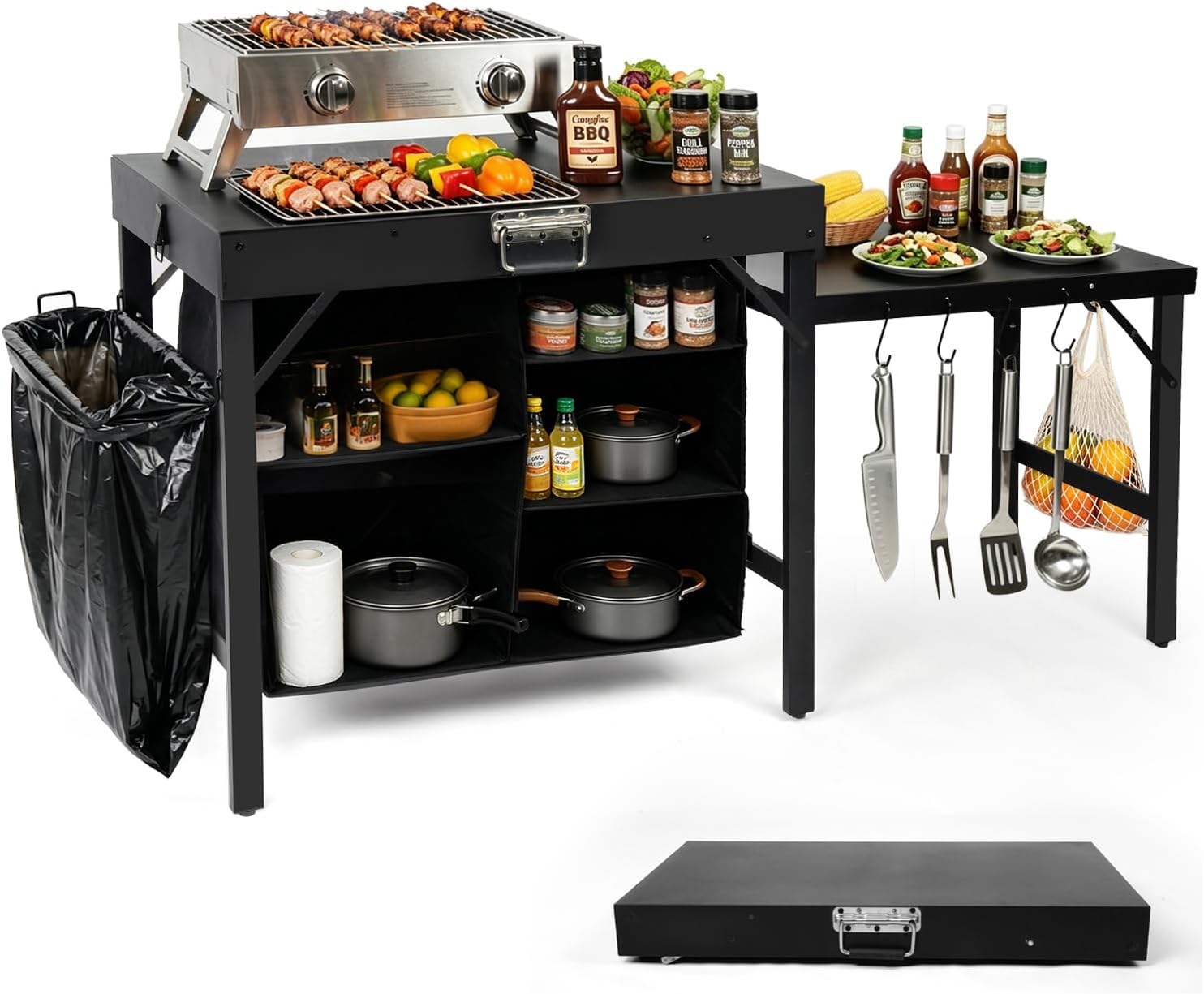 Outdoor Camping Kitchen Setup - Suporte Portátil Dobrável para Churrasqueira com
