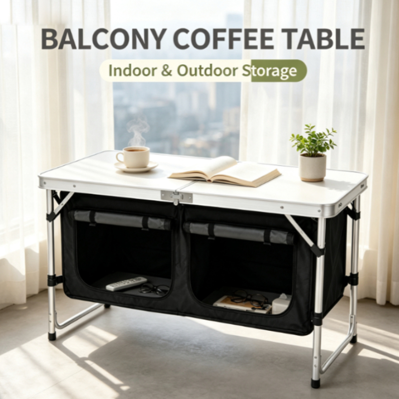 Outdoor Camping Kitchen Setup - Mesa de Camping Dobrável em Alumínio