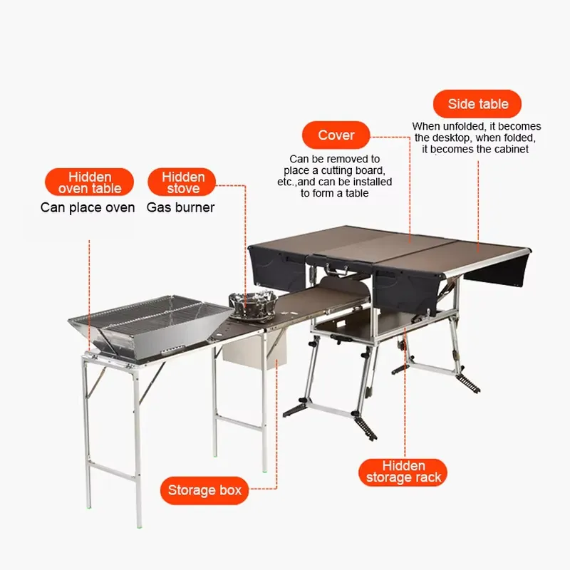 Outdoor Camping Kitchen Setup - Caixa de Cozinha para Camping Conveniente