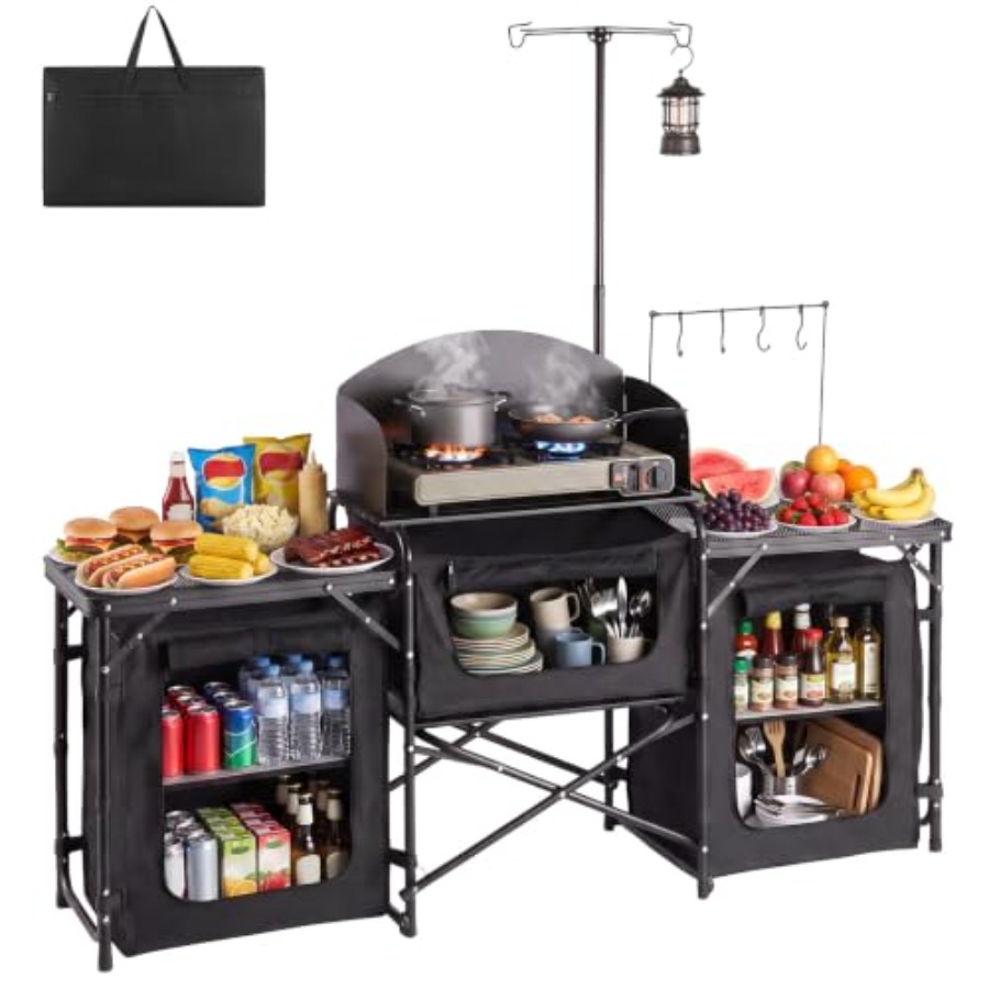 Outdoor Camping Kitchen Setup - Mesa de Camping Dobrável, Mesa Portátil