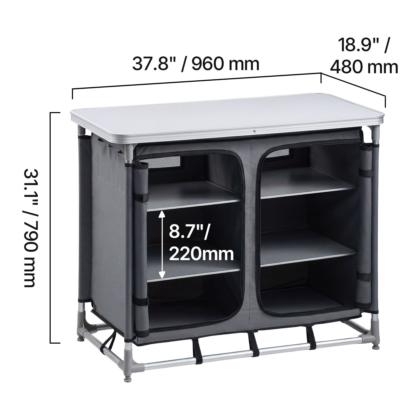Outdoor Camping Kitchen Setup - Armário de Armazenamento para Camping, Mesa